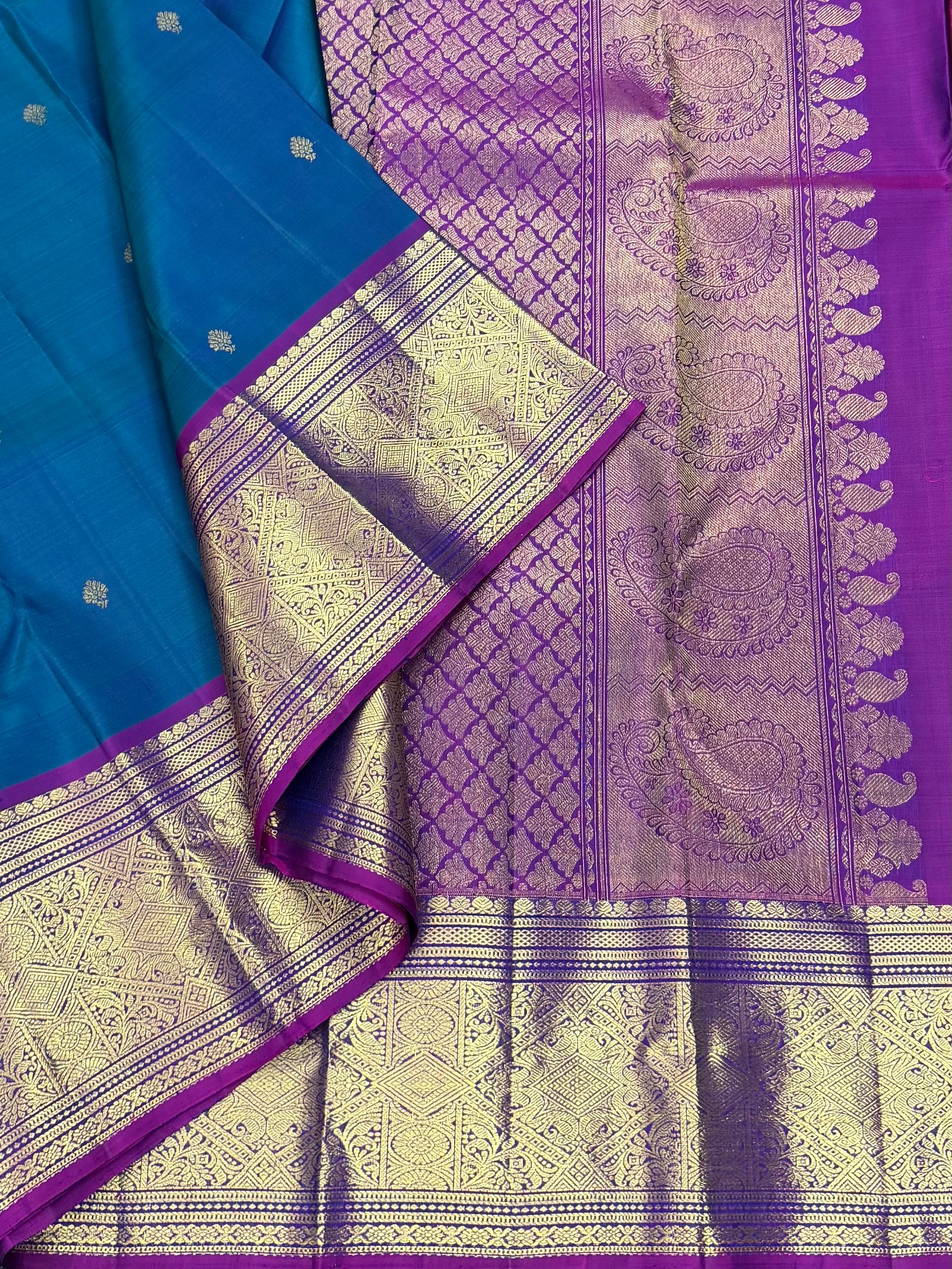 Peacock blue kanchipuram silk saree