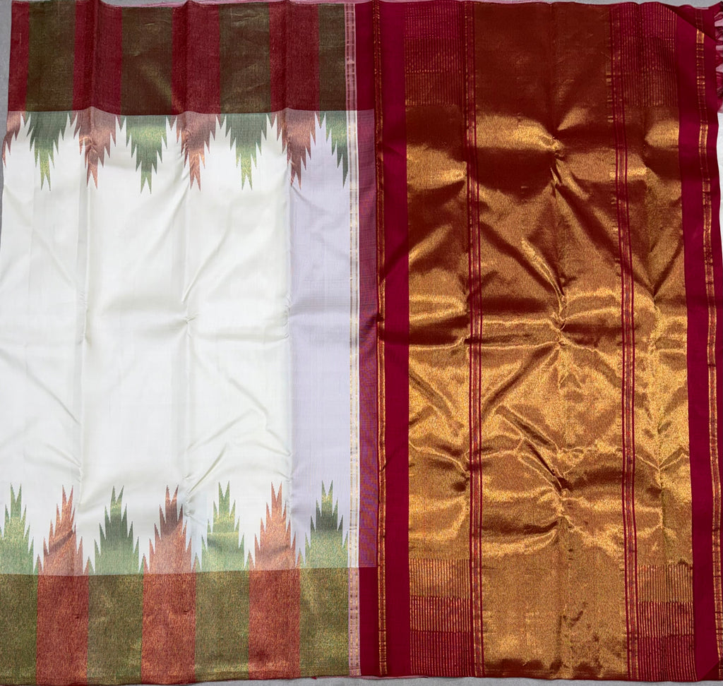 Halfwhite temple border kanchipuram silk saree