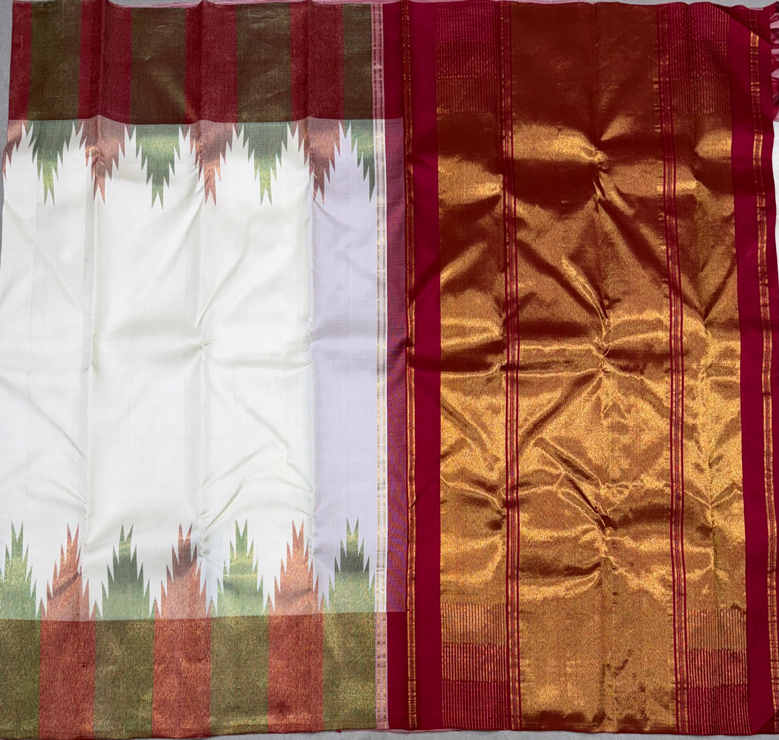 Halfwhite temple border kanchipuram silk saree