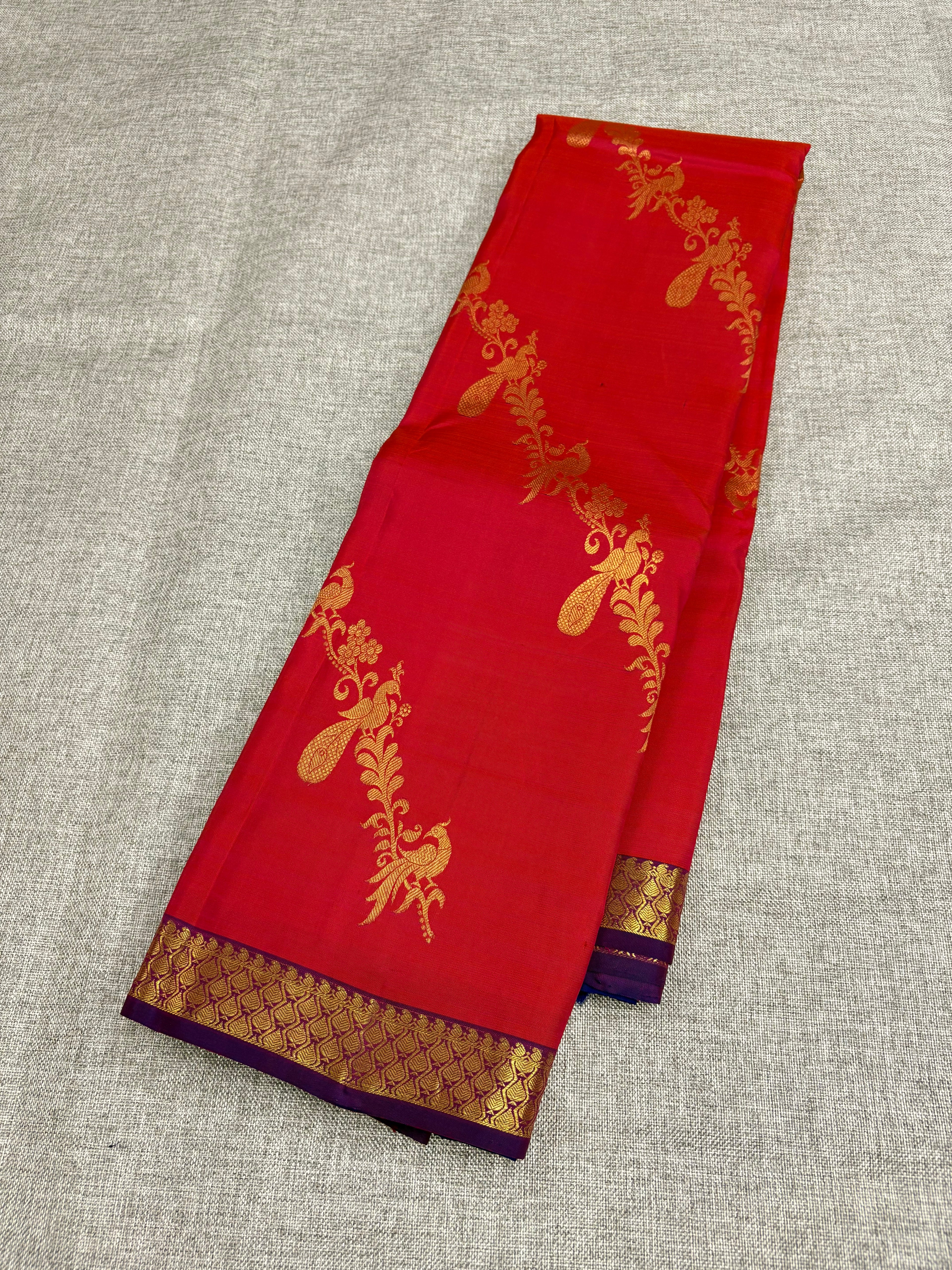 Red Tape border kanchipuram with floral jaals