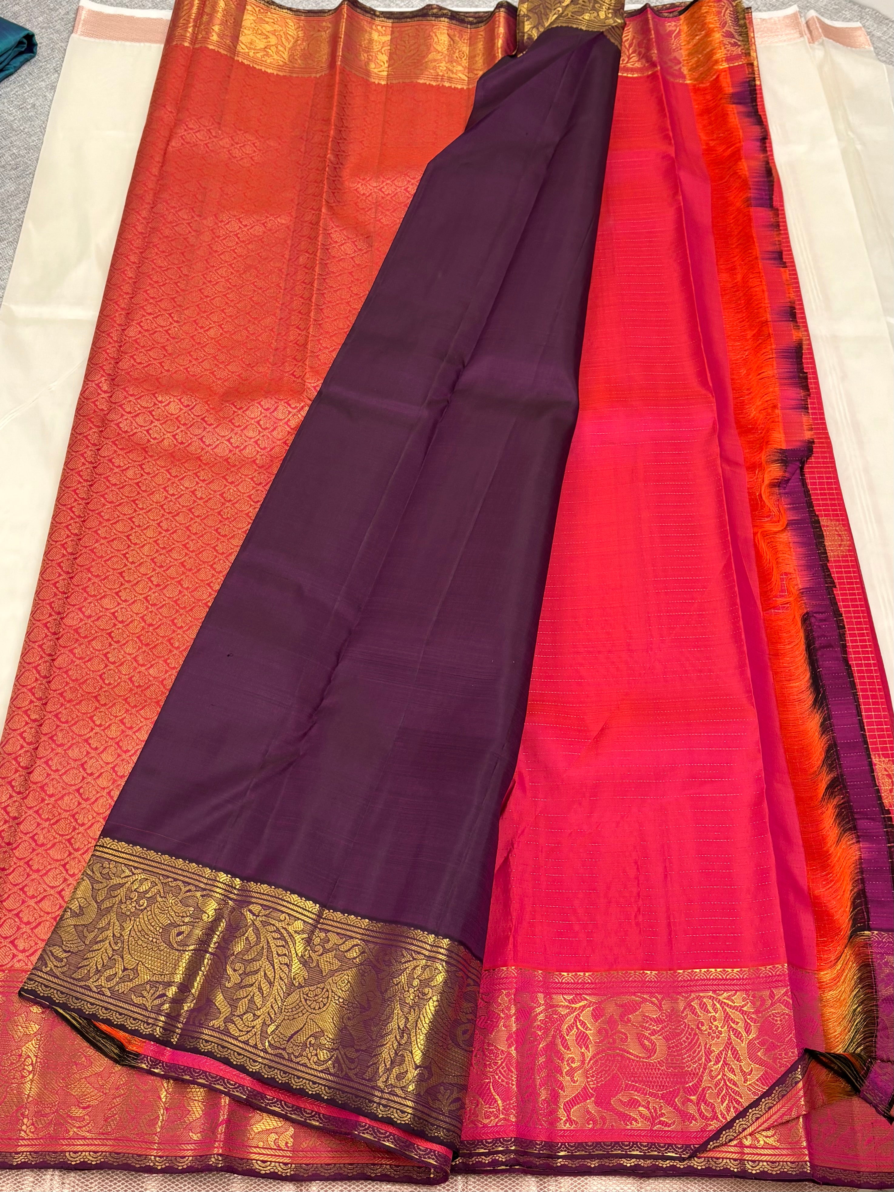 Orangish Pink Zari Kattam Kanchipuram