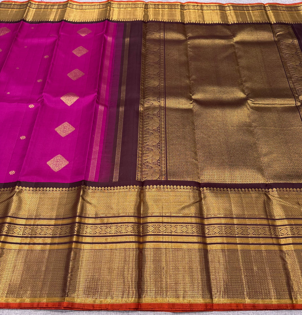 Magenta with brown long border Kanchipuram