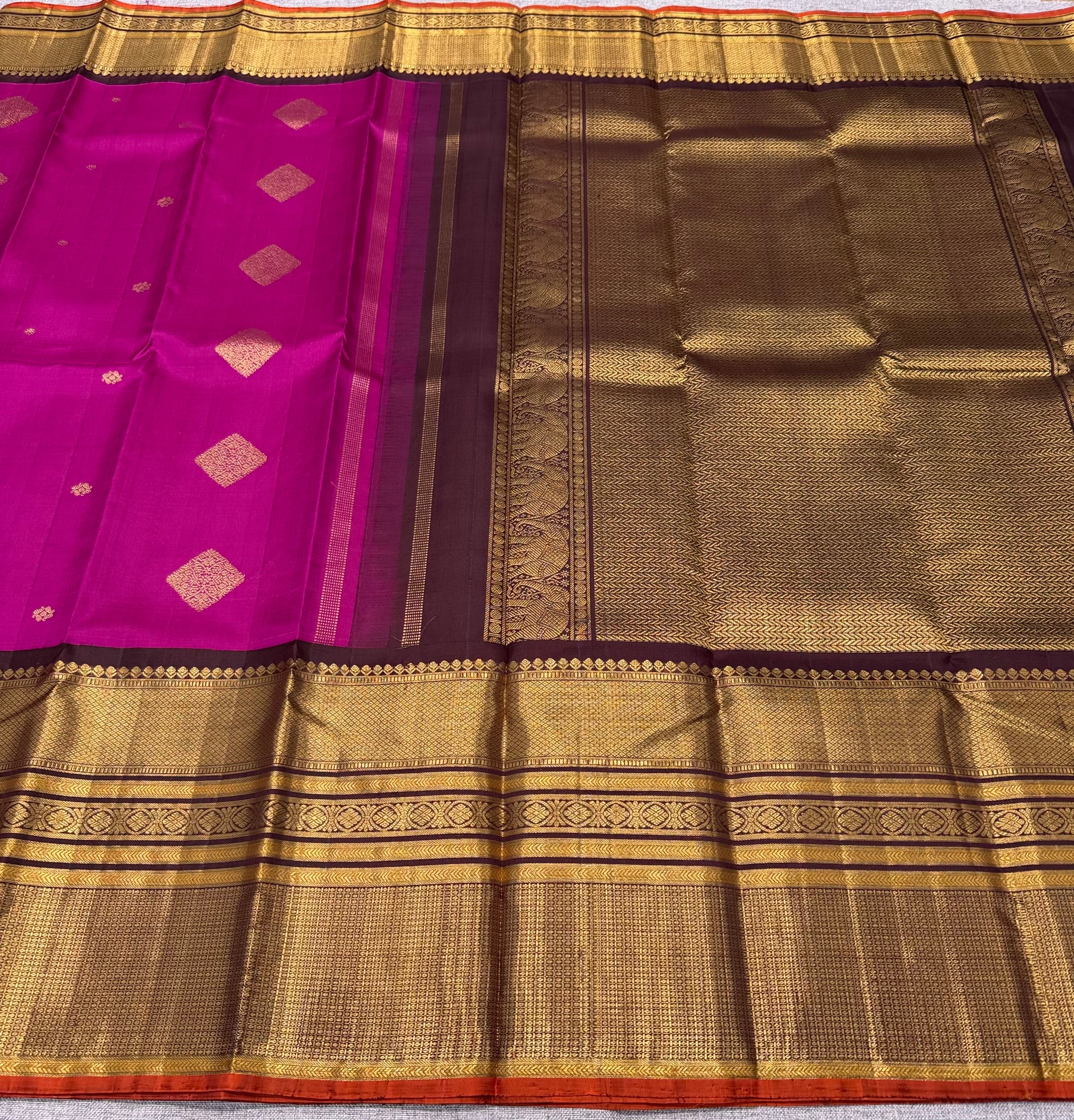 Magenta with brown long border Kanchipuram