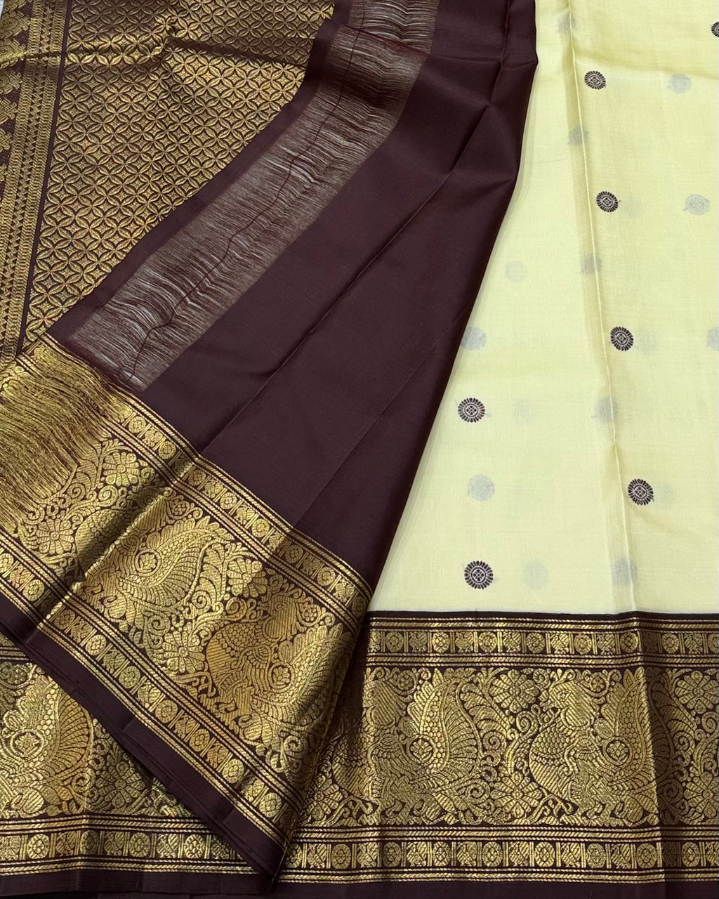Beige and brown kanchipuram