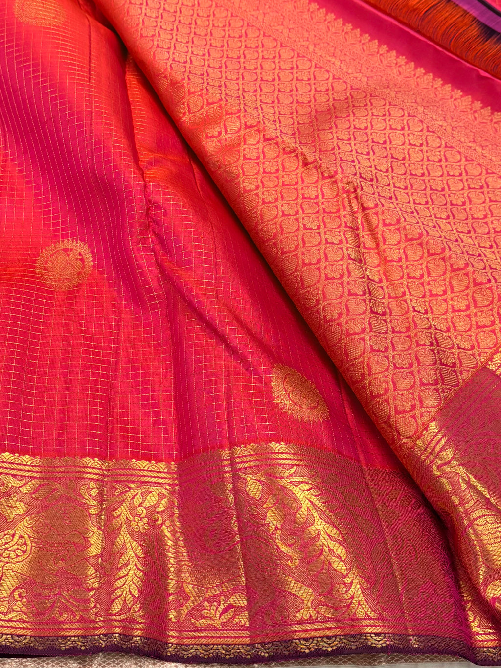 Orangish Pink Zari Kattam Kanchipuram