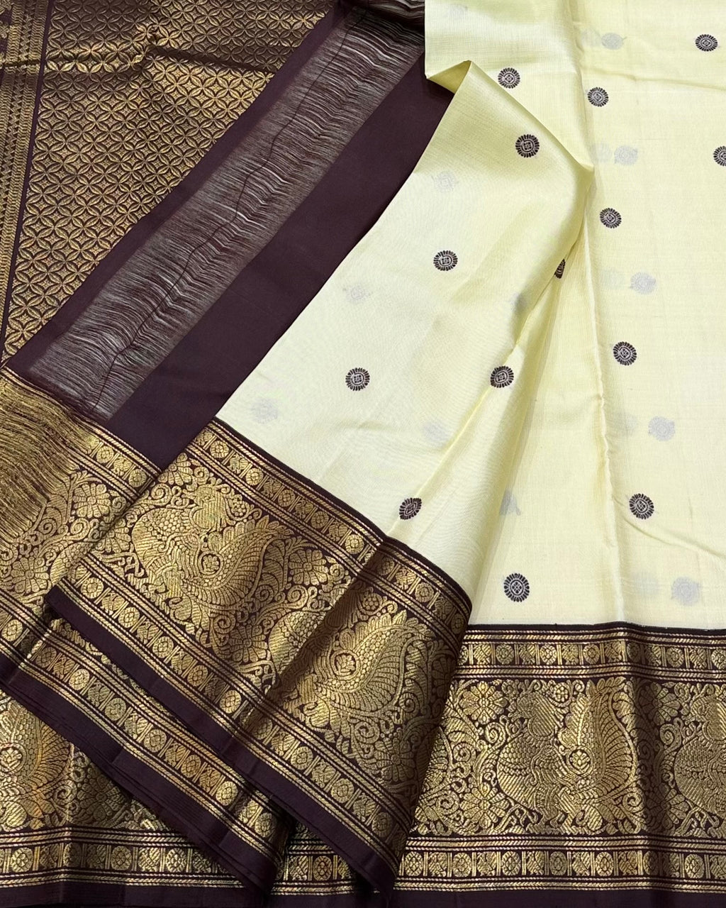 Beige and brown kanchipuram
