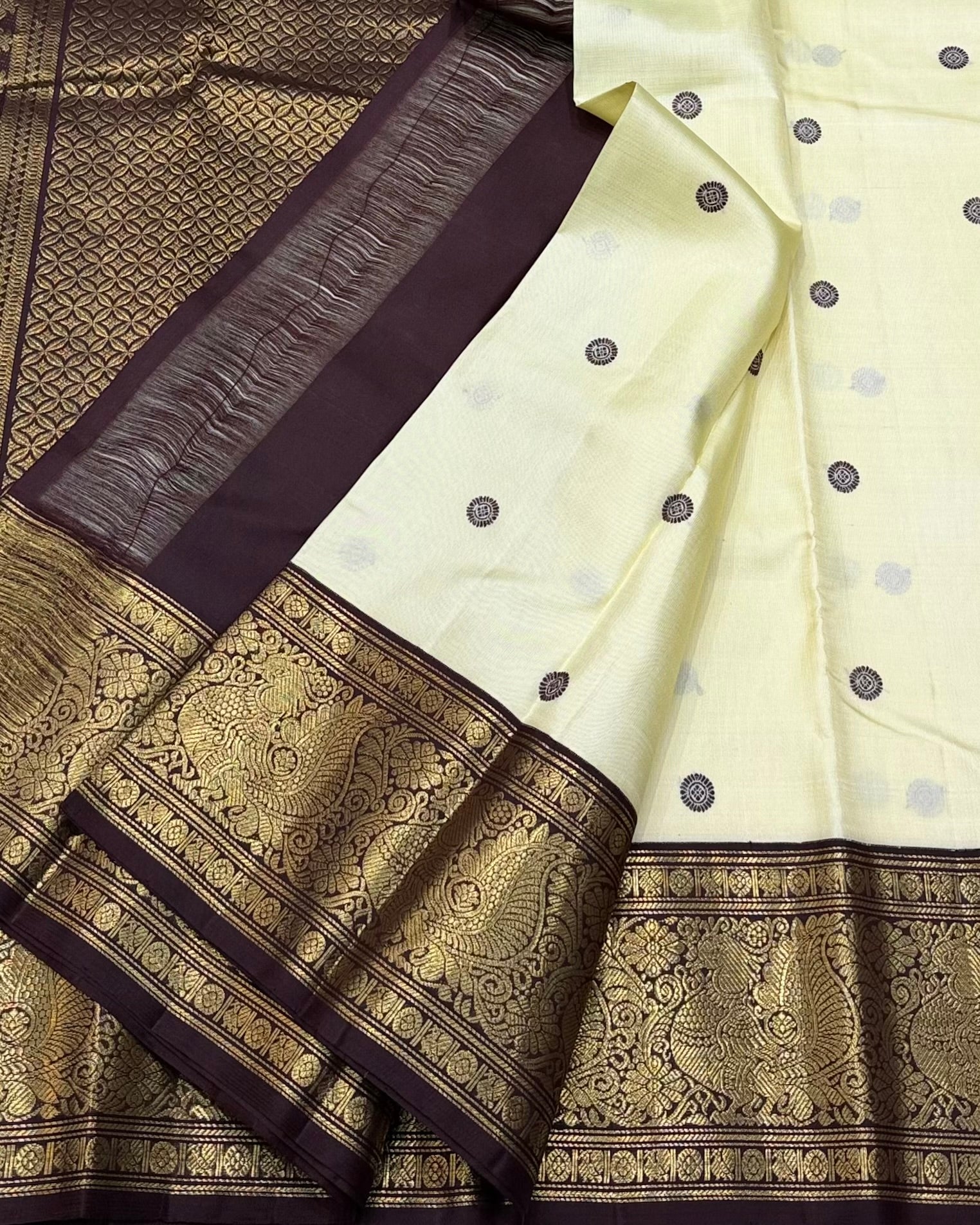 Beige and brown kanchipuram