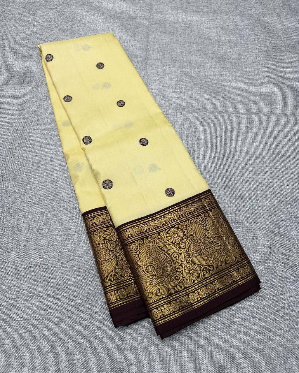 Beige and brown kanchipuram