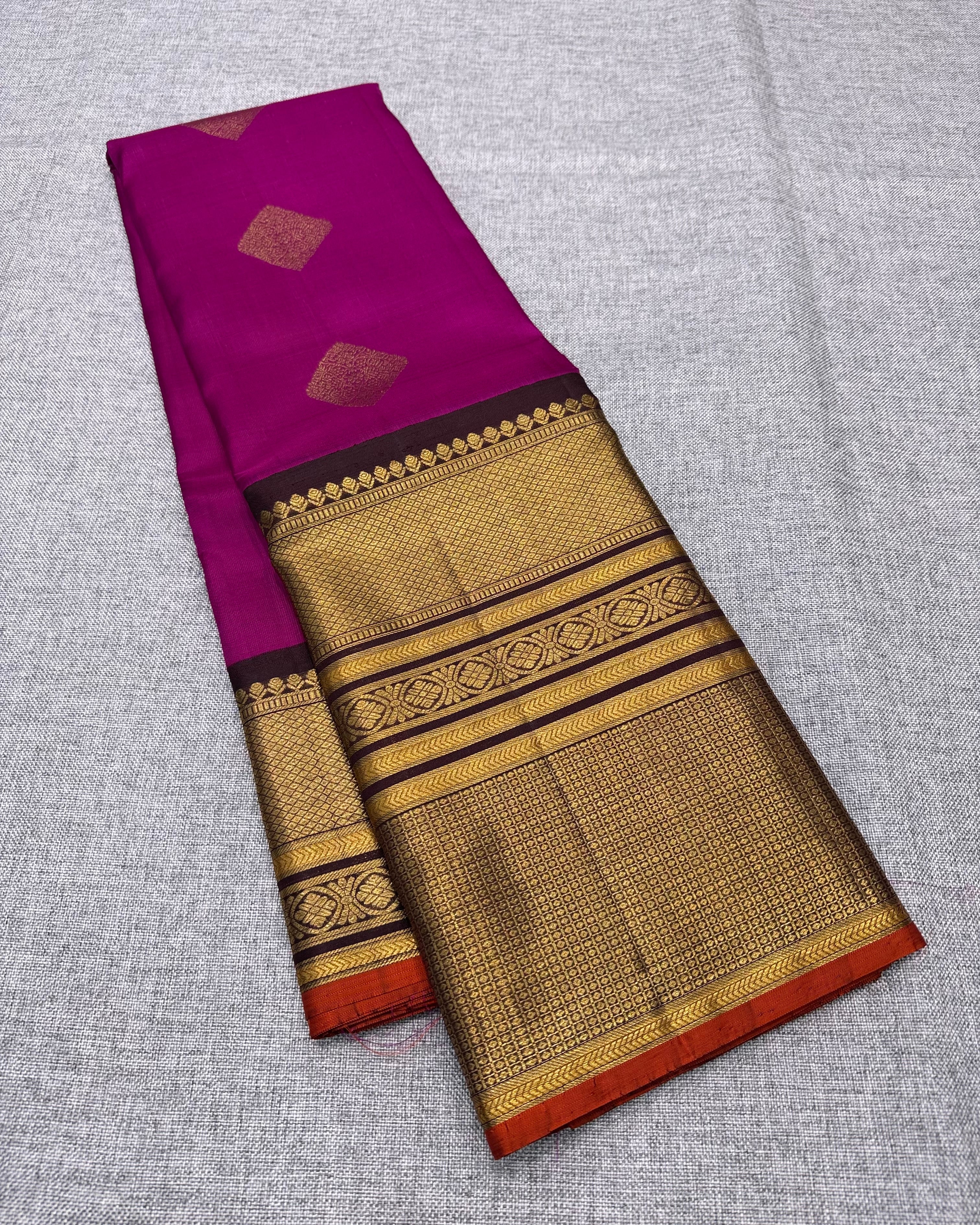 Magenta with brown long border Kanchipuram