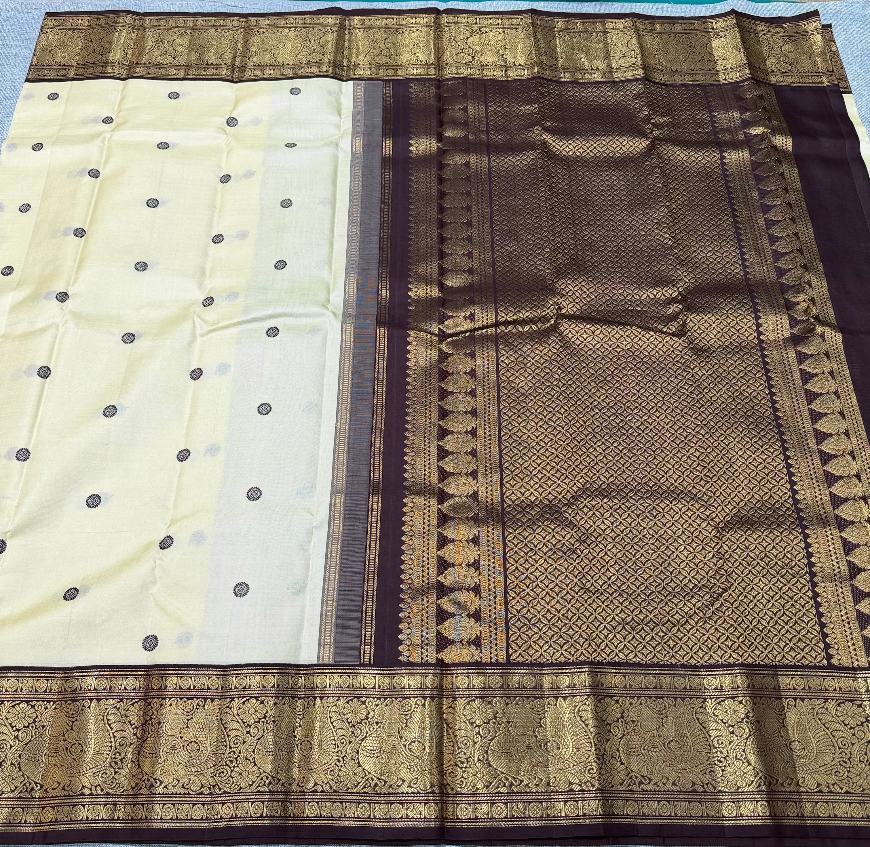 Beige and brown kanchipuram