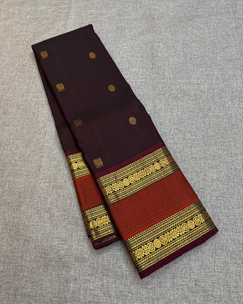 Redwine with rusty orange kanchipurams