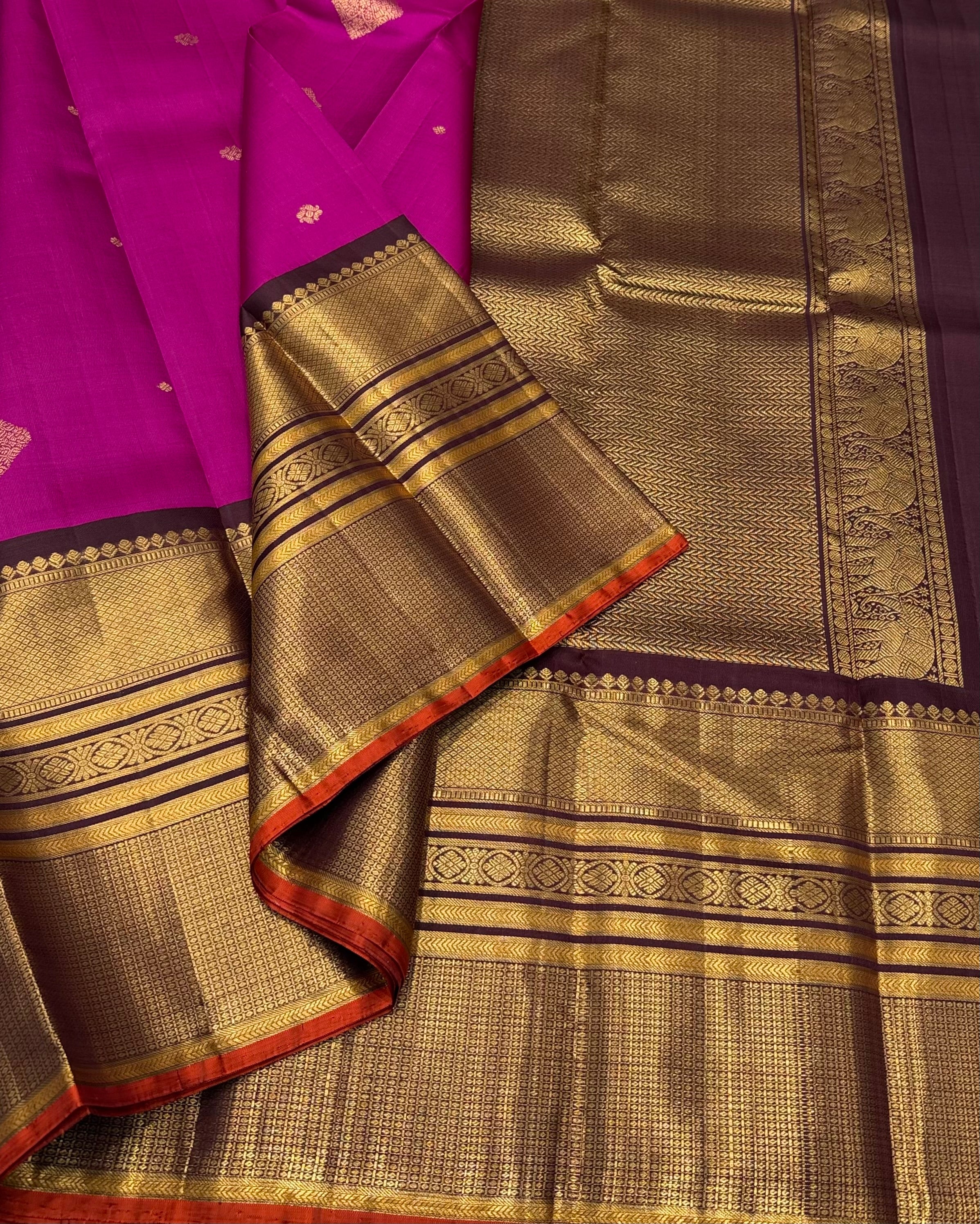 Magenta with brown long border Kanchipuram