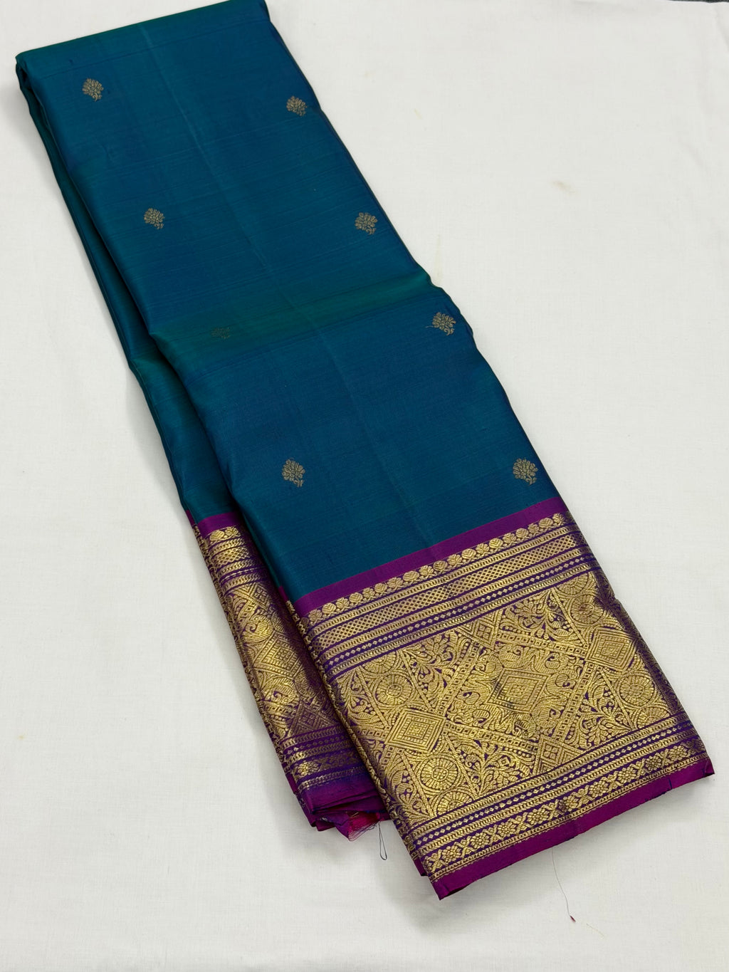 Peacock blue kanchipuram silk saree