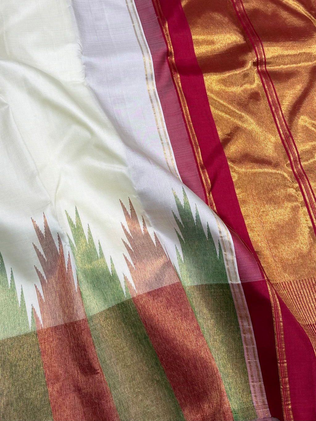 Halfwhite temple border kanchipuram silk saree