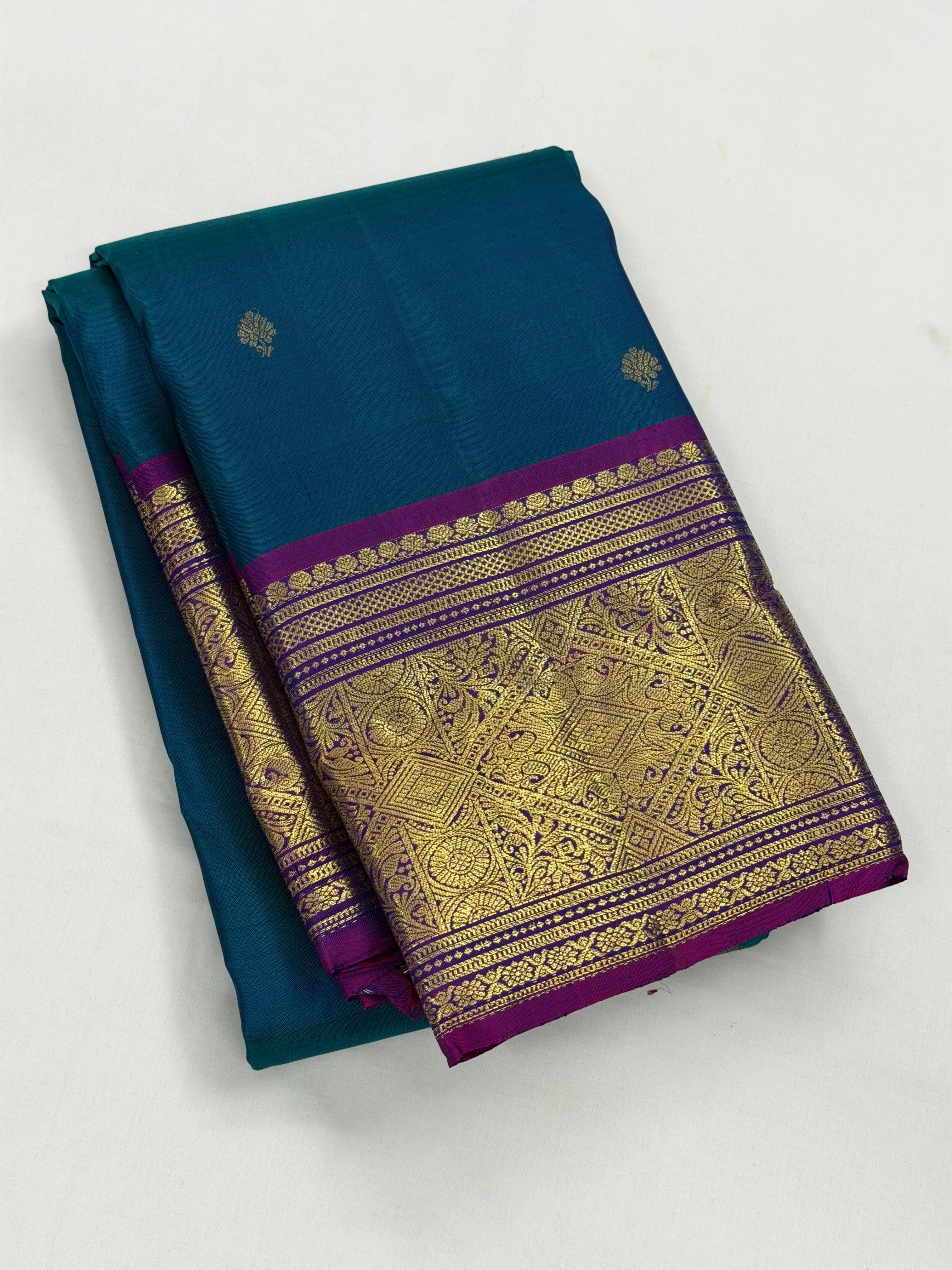 Peacock blue kanchipuram silk saree