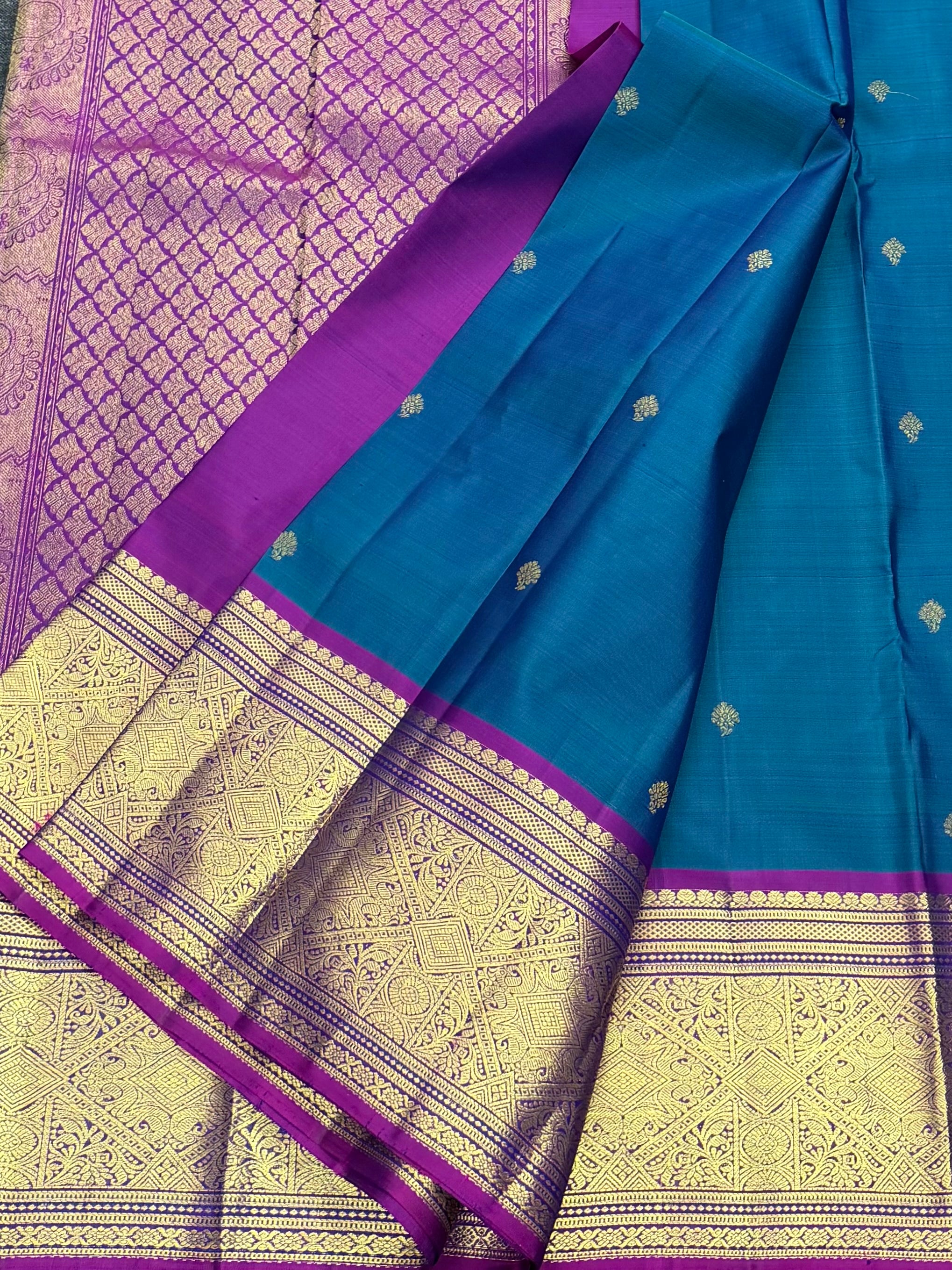 Peacock blue kanchipuram silk saree