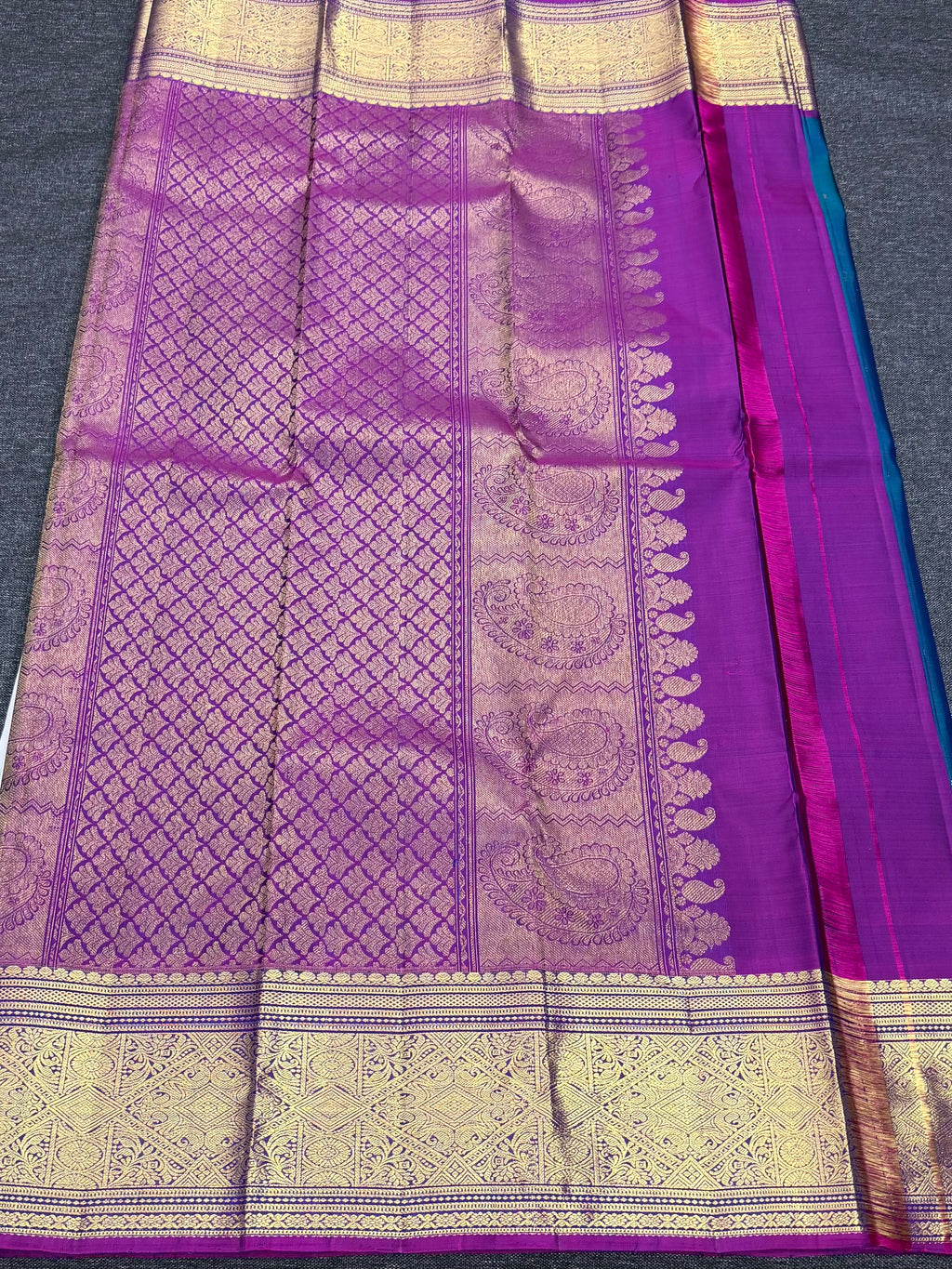 Peacock blue kanchipuram silk saree