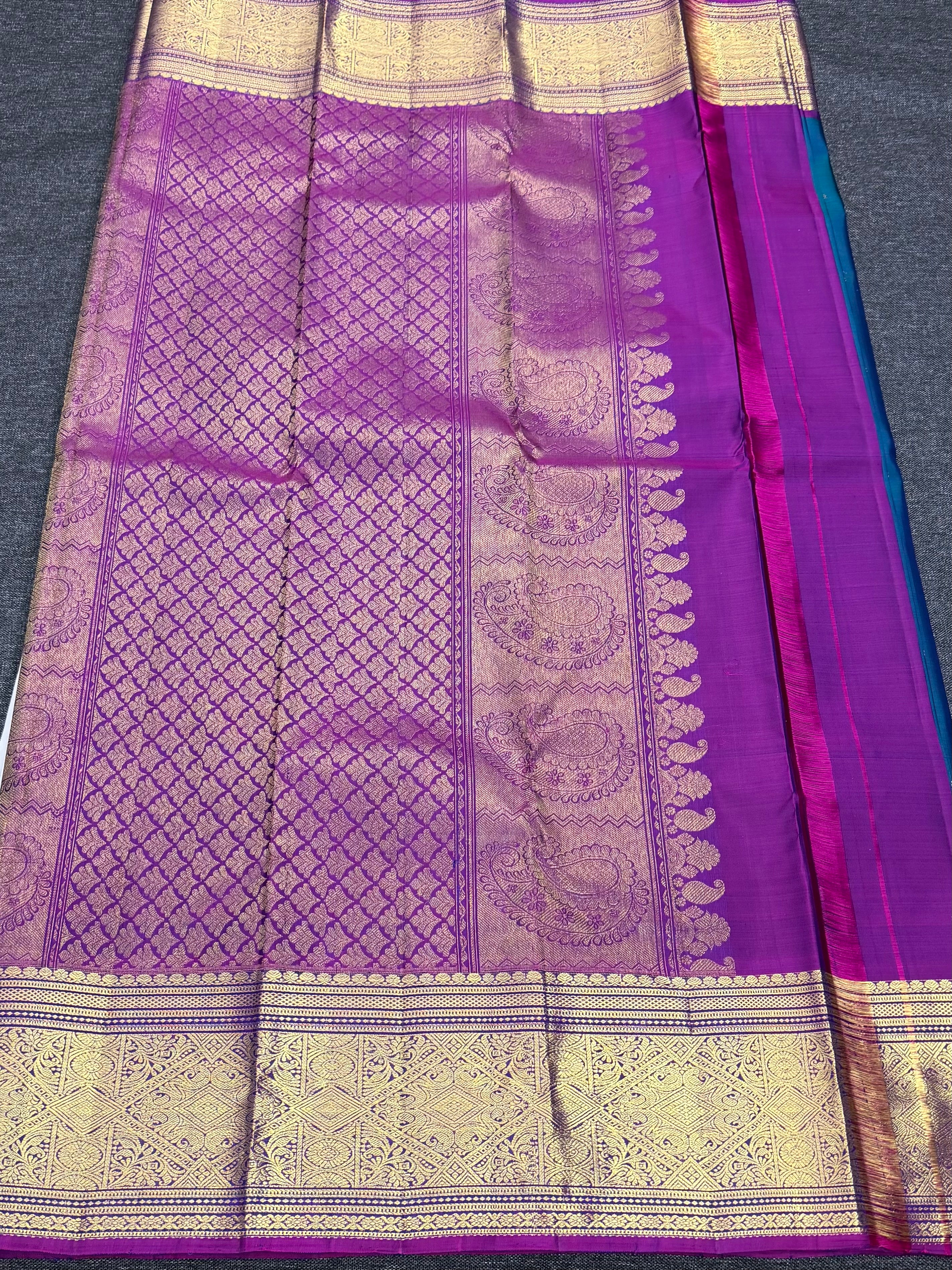 Peacock blue kanchipuram silk saree