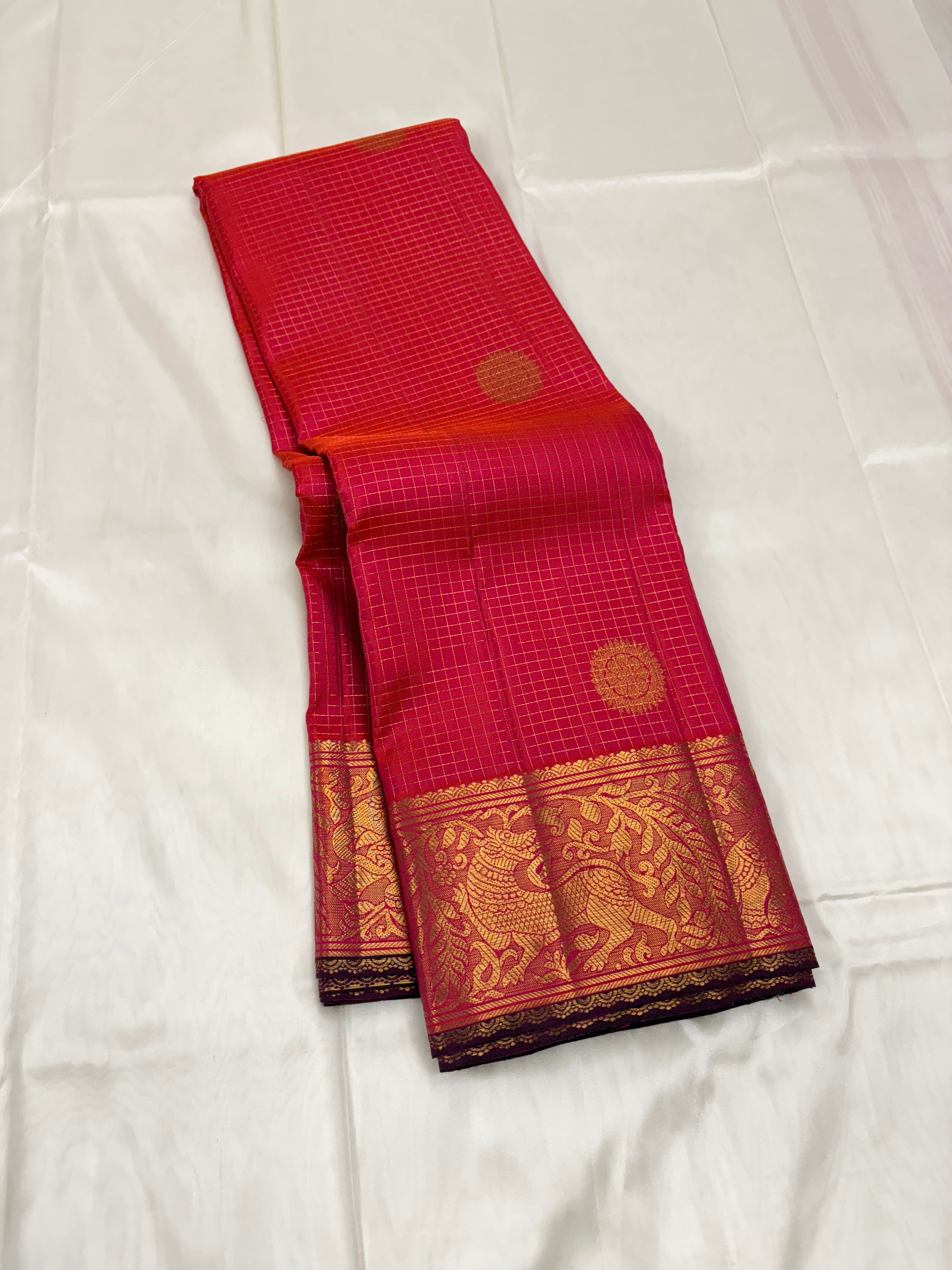 Orangish Pink Zari Kattam Kanchipuram