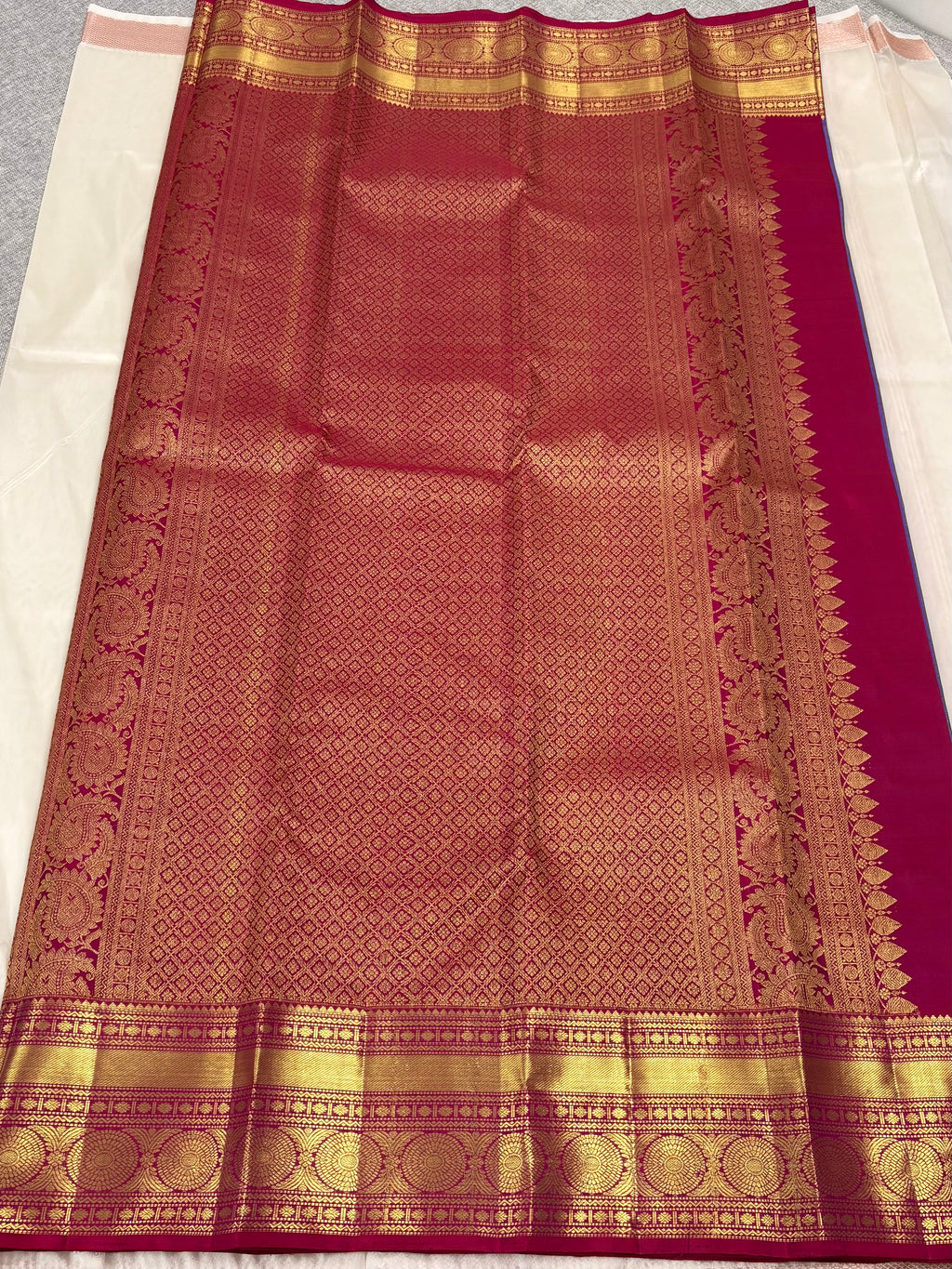 Lavender with reddish maroon Kancheevaram