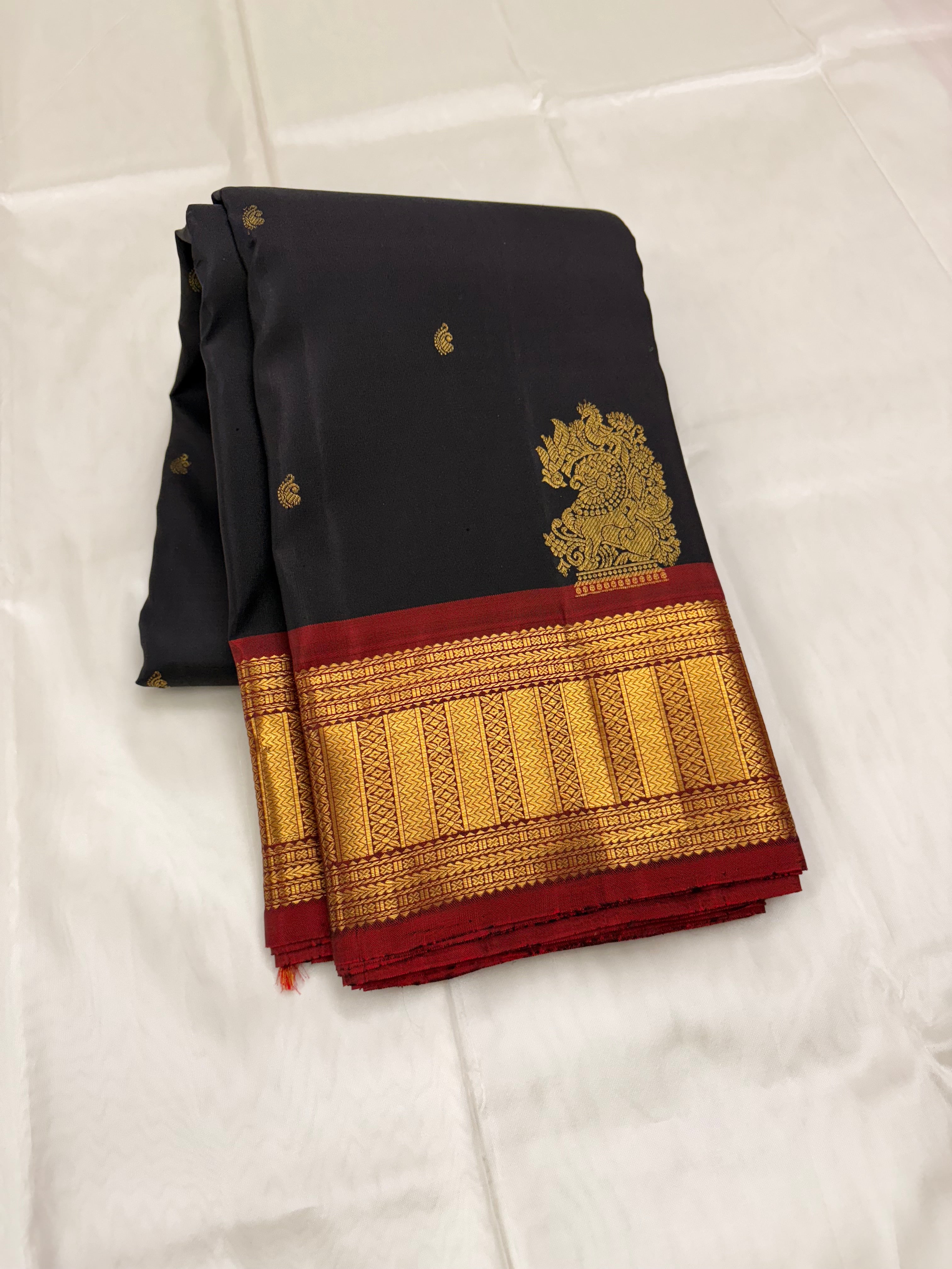Black with maroon Kancheevaram
