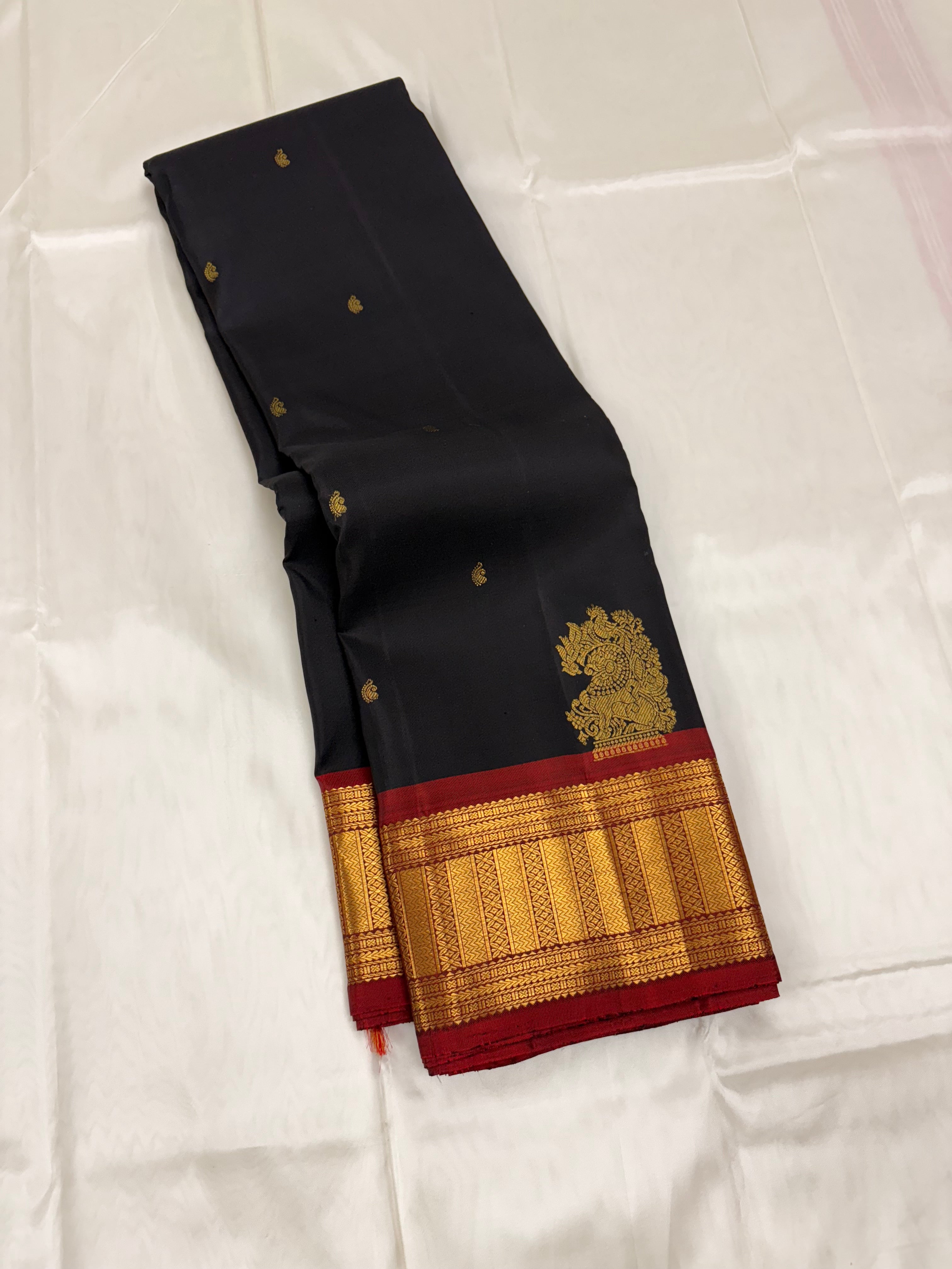 Black with maroon Kancheevaram