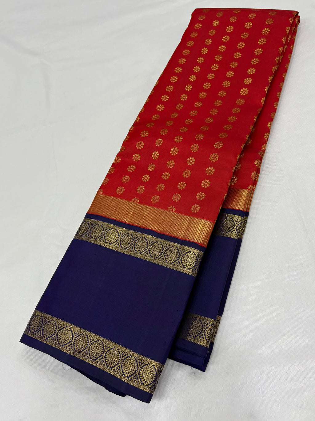 Red with blue kanchipuram silk saree
