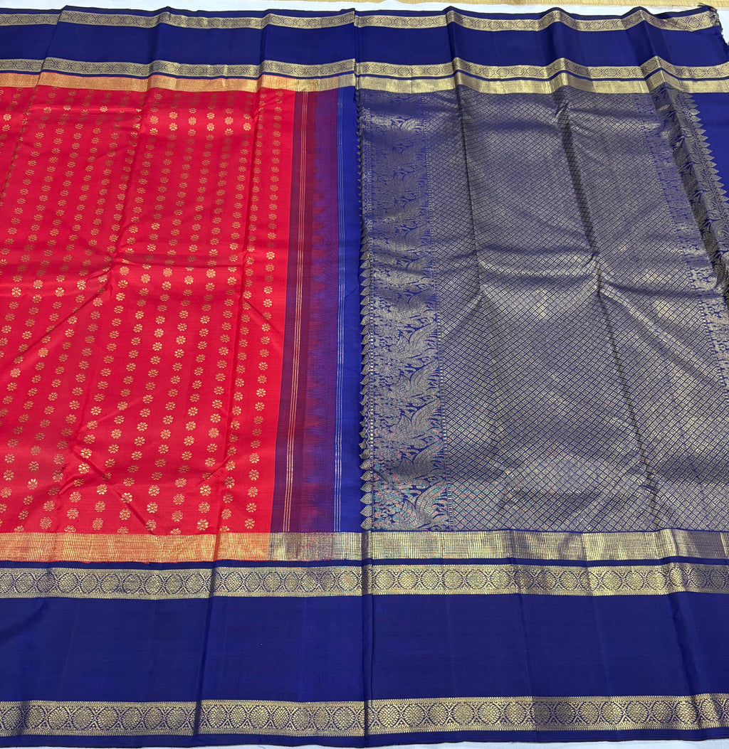 Red with blue kanchipuram silk saree