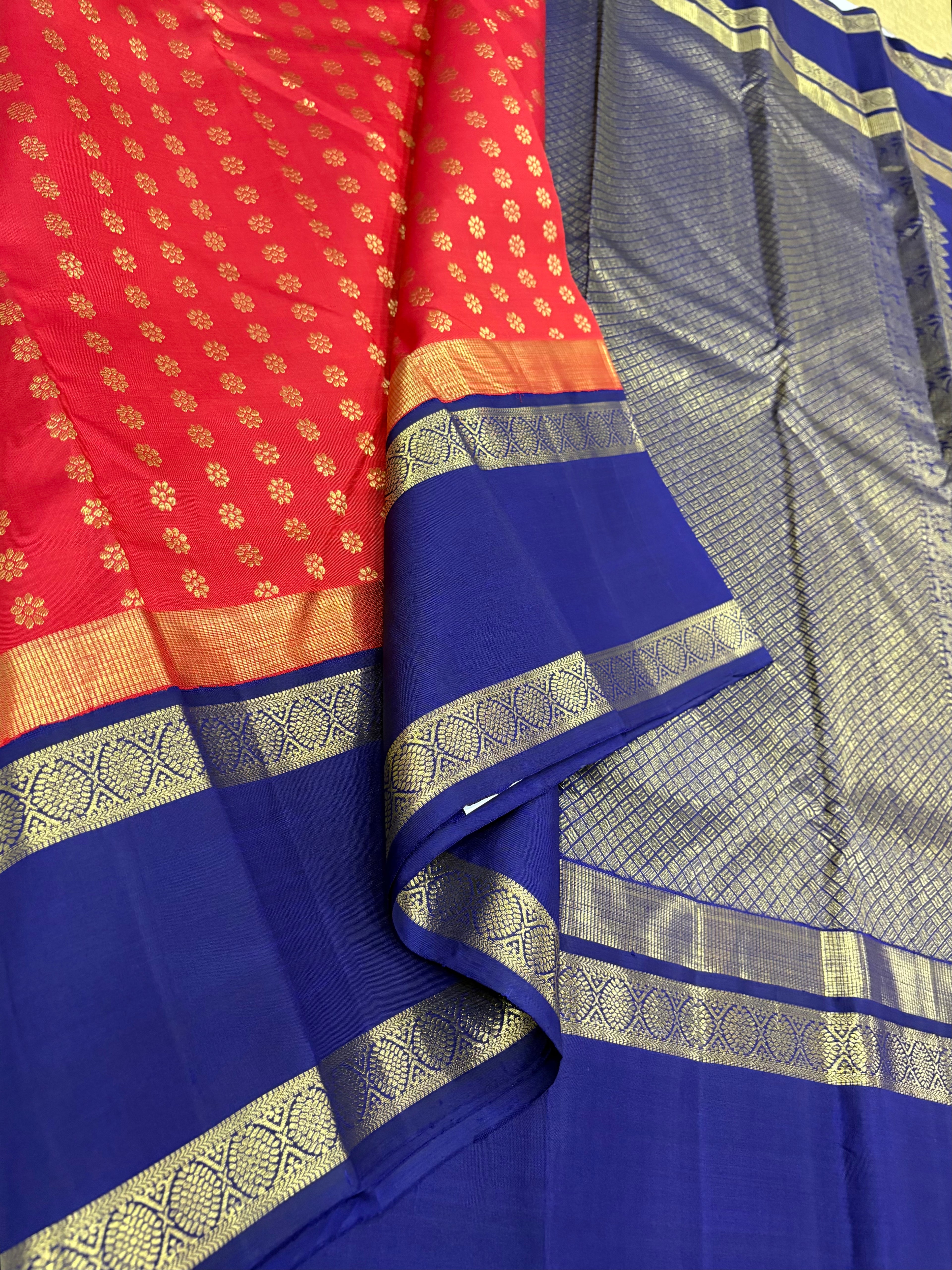Red with blue kanchipuram silk saree