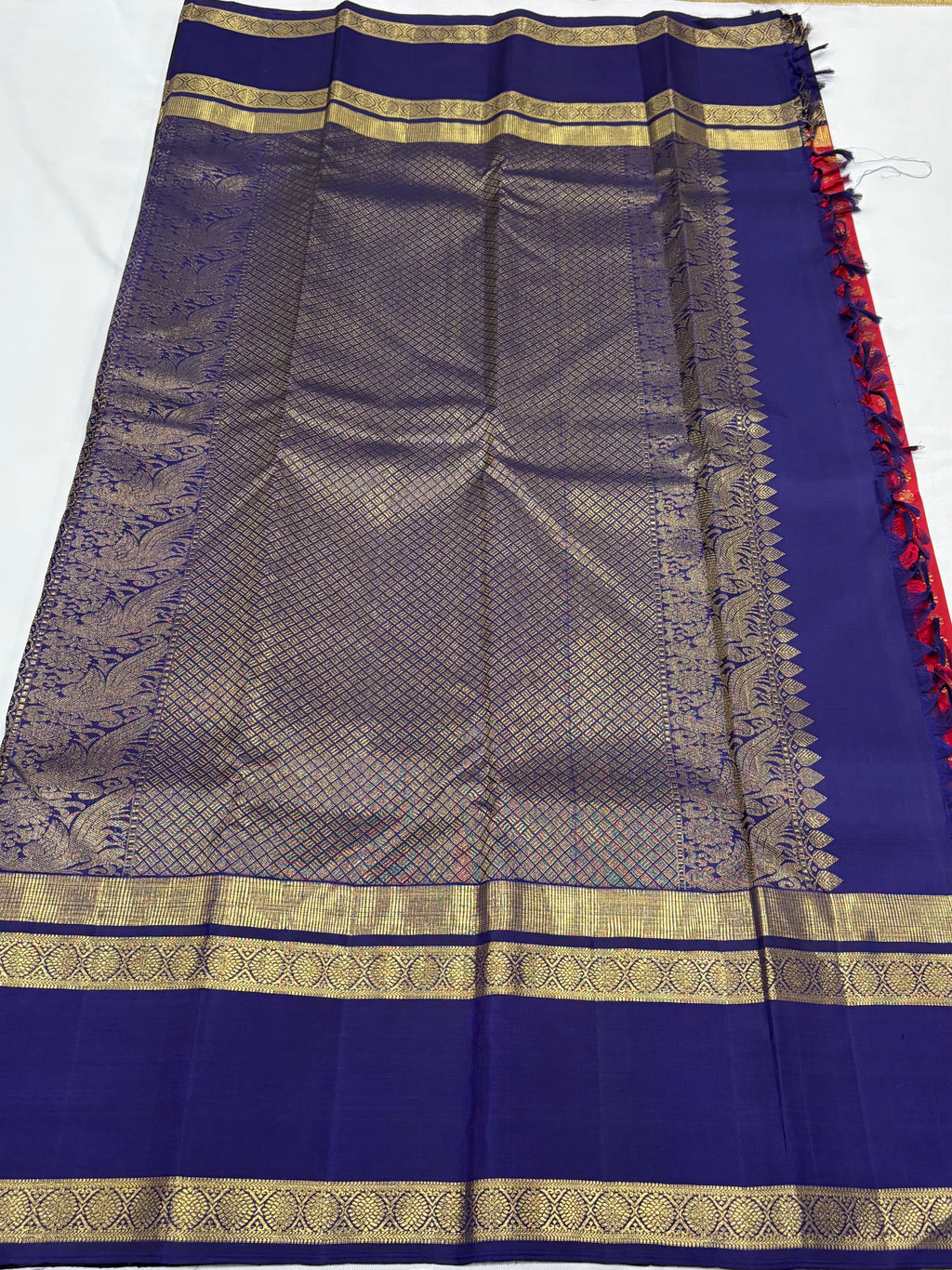 Red with blue kanchipuram silk saree
