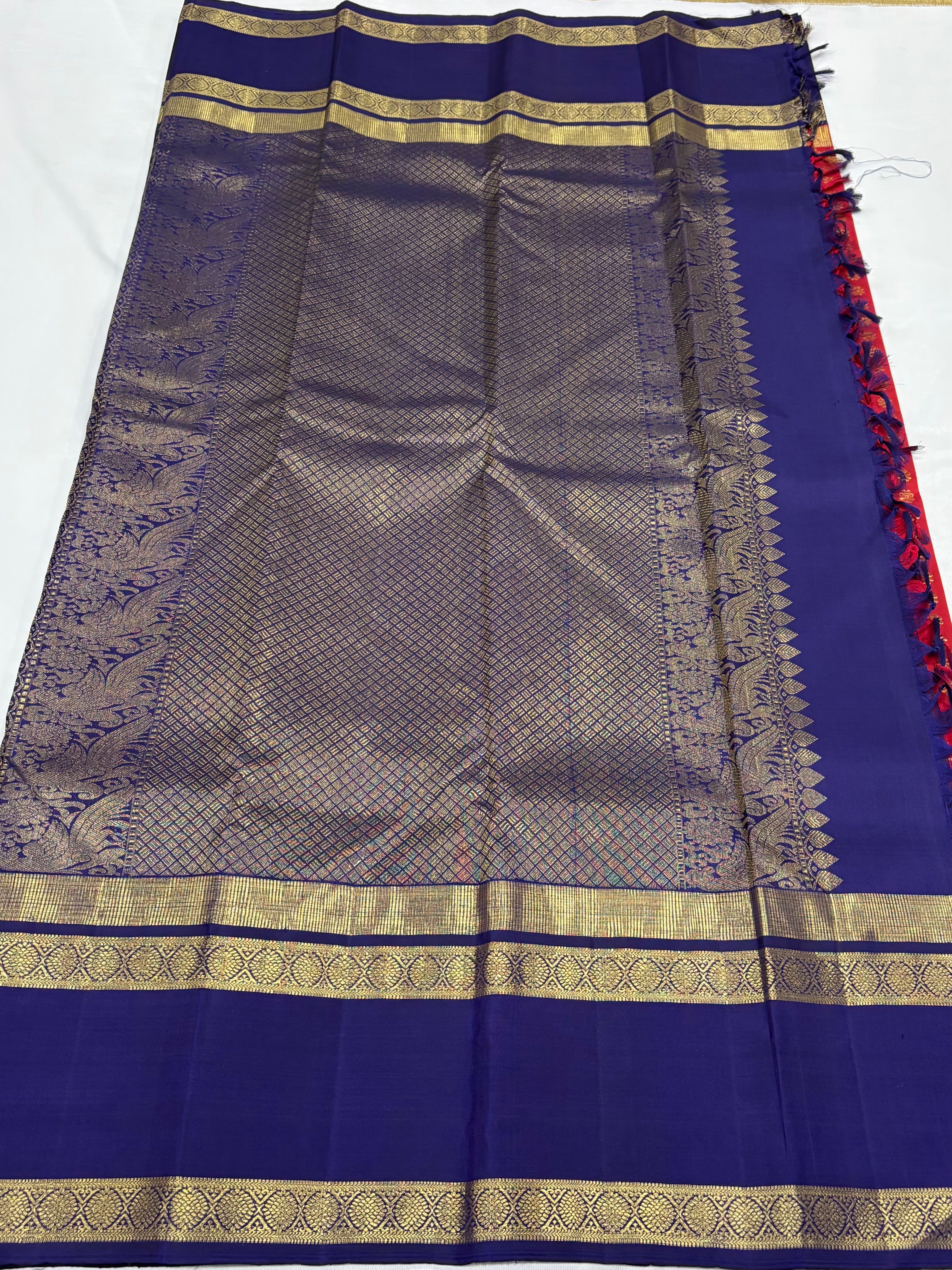 Red with blue kanchipuram silk saree
