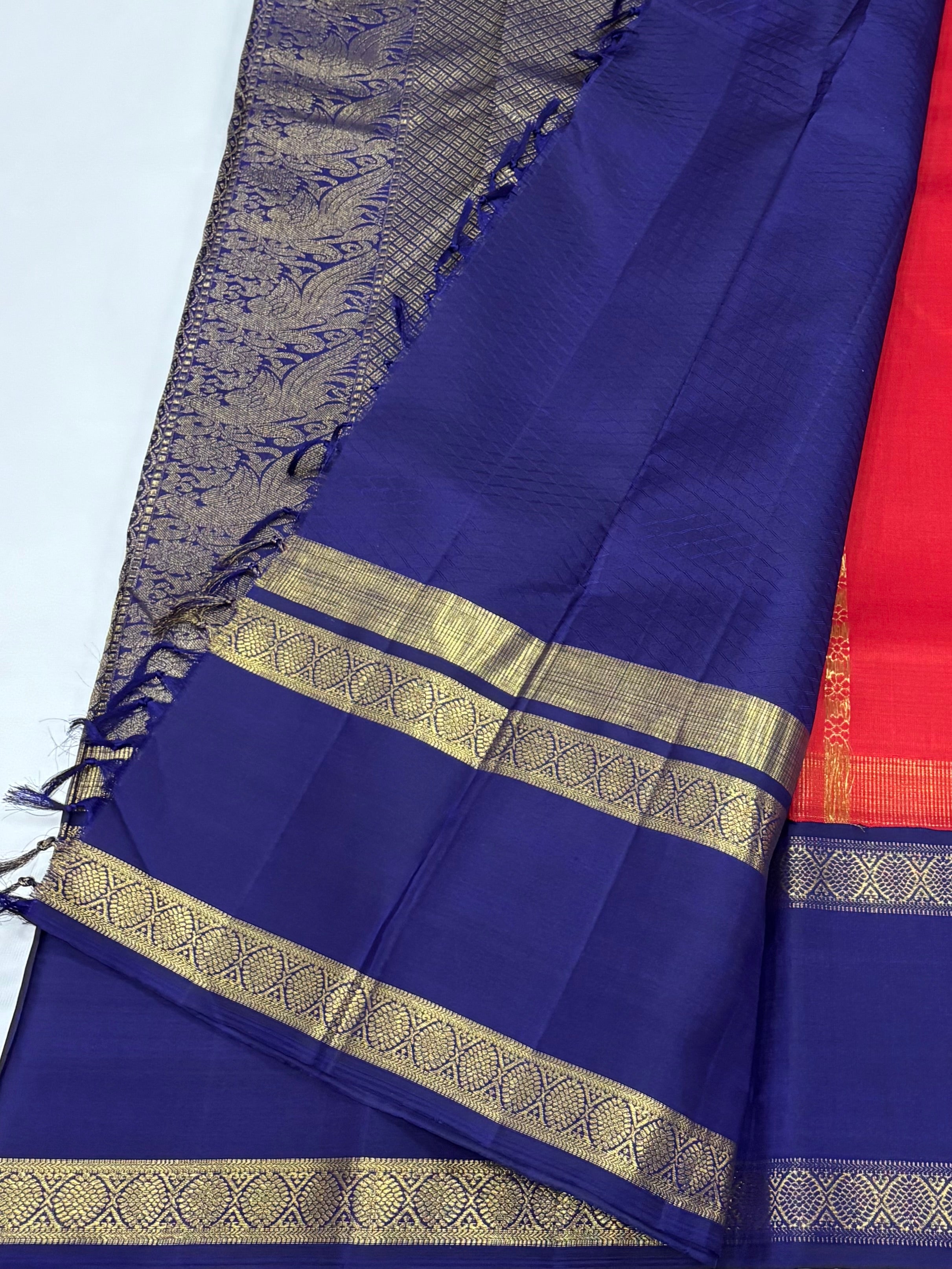 Red with blue kanchipuram silk saree