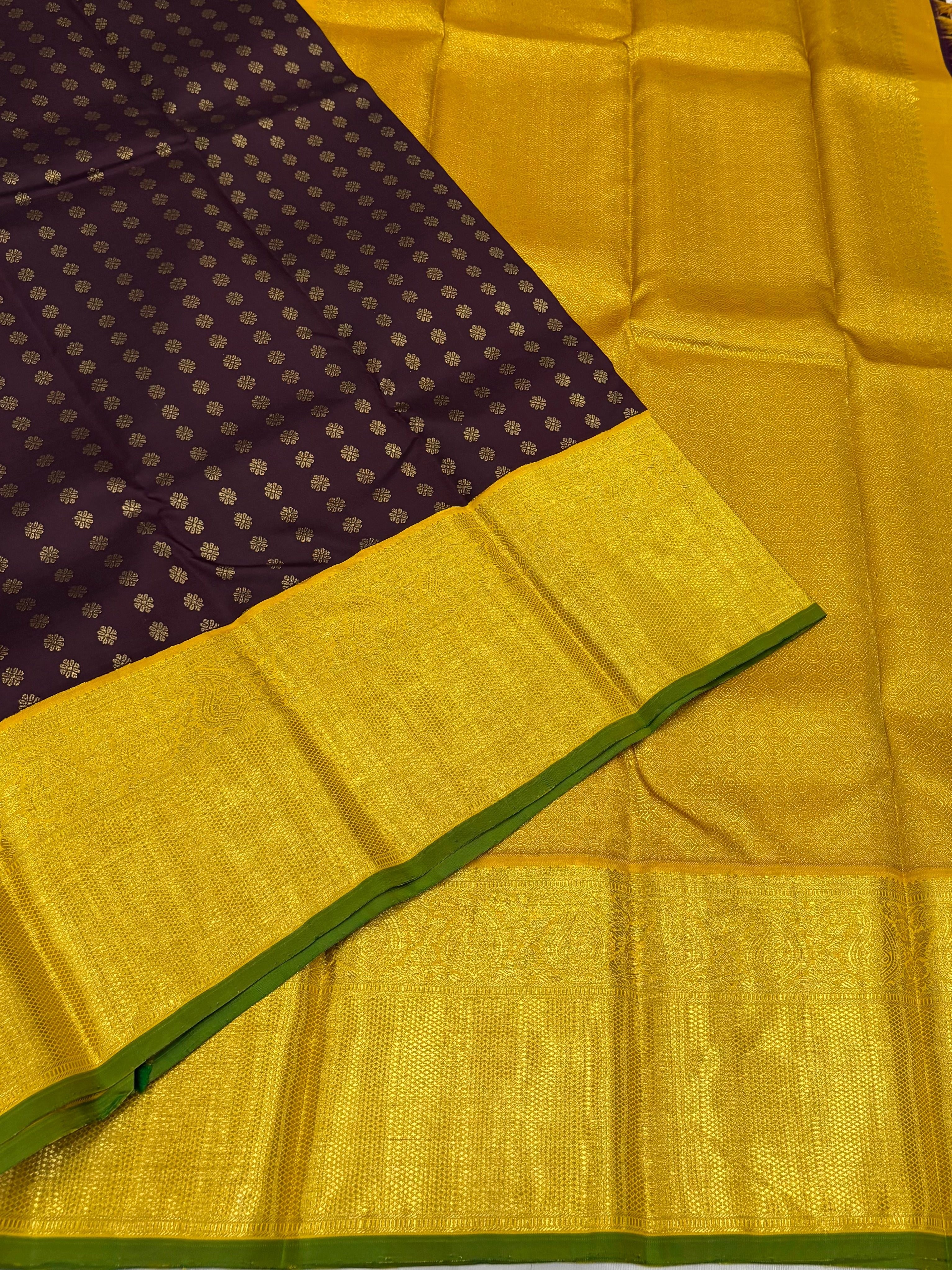 Brown with yellow kanchipuram silk saree