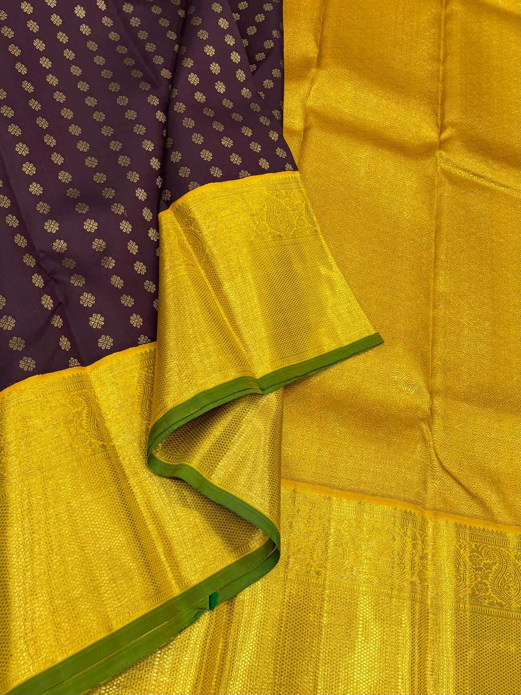 Brown with yellow kanchipuram silk saree